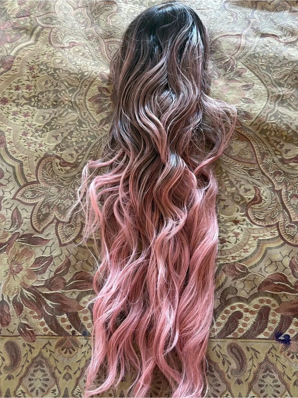 Long Wavy Pink Ombre Women's Wig 22 inches